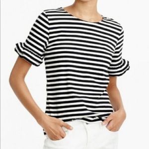 Jcrew Ruffle Bell Sleeve Stripe Top Blue